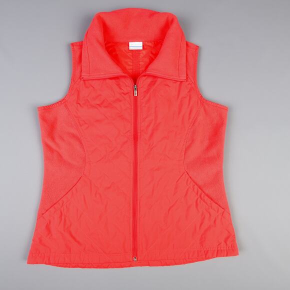 Columbia Womens Large Full Zip Quilted Fleece Vest Pockets Red Orange - Picture 1 of 8